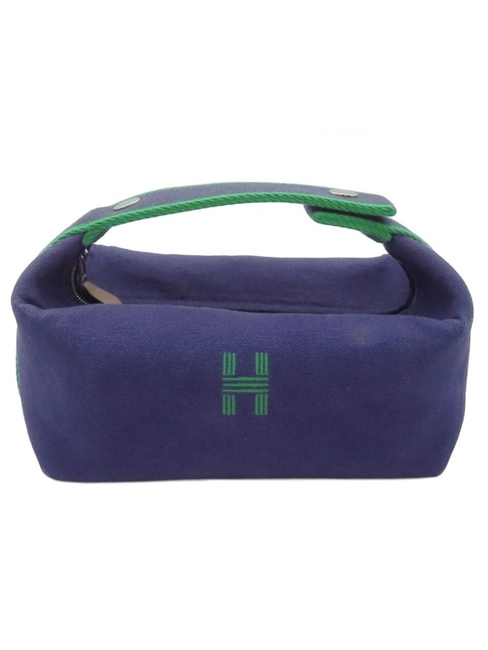 Hermes Brid-a-brac PM Marine Blue Green Silver Cotton Canvas Bath Pouch Handbag